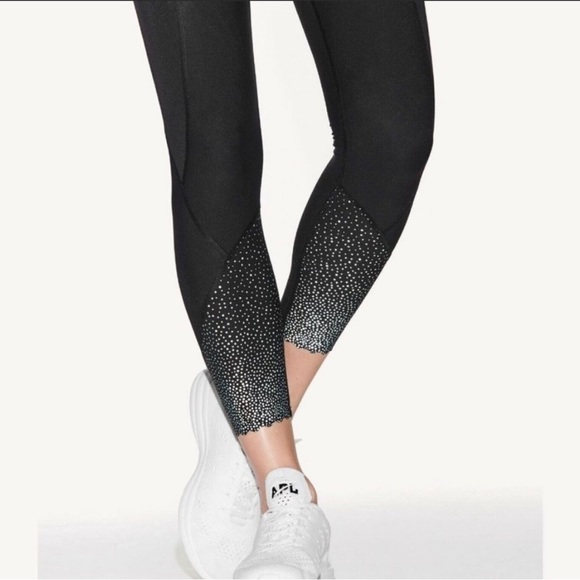Lululemon Athletica Tight Stuff Black Reflective Dots Scalloped Hem Legg… - Picture 1 of 14